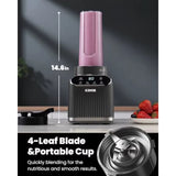 Professional Kitchen Blender 1200 Peak Watts with 5 Functions for Ice Crushing Frozen Fruit 52 Oz Glass Jar and 24 Oz To-Go Cup