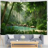 Lush Tropical Forest Greenery Background - Vibrant, Realistic Living Room and Bedroom Decor Wall Hanging, Polyester Fabric