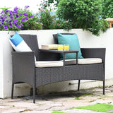 Outdoor Rattan Loveseat, Patio Conversation Set with Cushions & Table, Modern Patented Wicker Sofa Set With, Customized