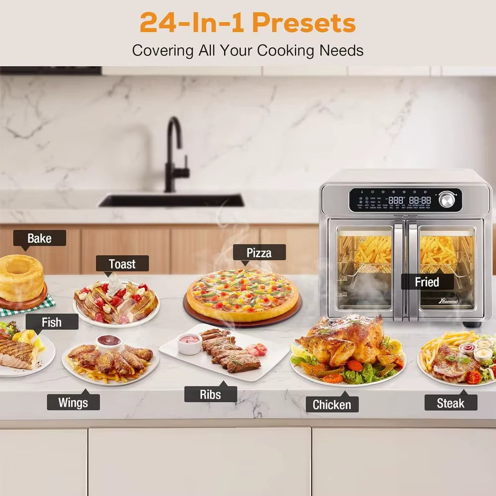 26-Quart French Door Air Fryer Toaster Oven with 24 Functions, Digital Controls, 12 Pizza, 6-Slice Toast, 6Lb Rotisserie, 6 Acce