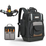 Professional Tool Backpack - Heavy-Duty Storage Bag with Multiple Compartments and Padded Straps in Black/Grey