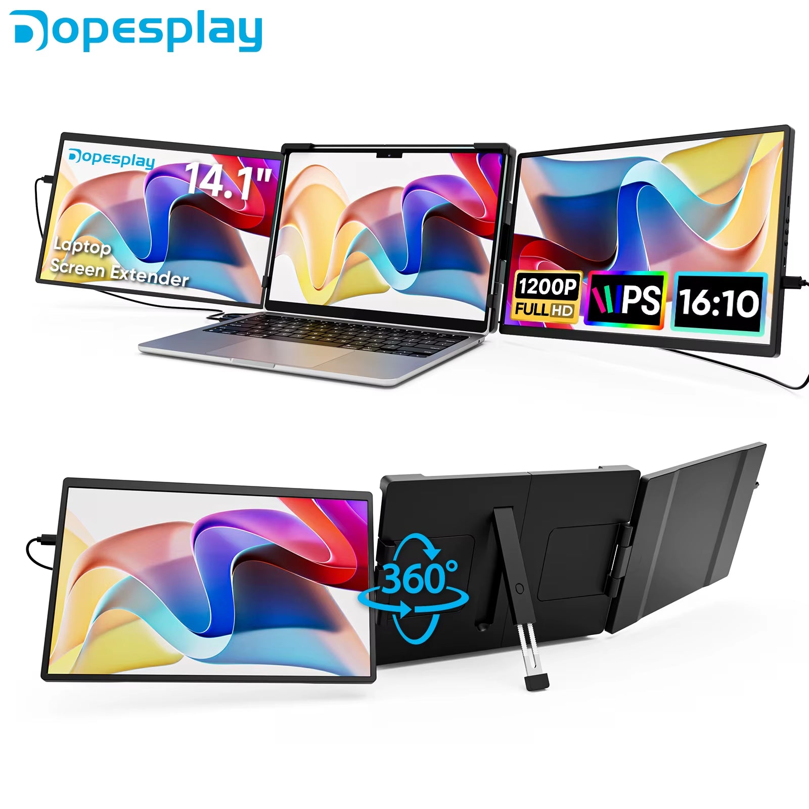 14.1Inch Laptops Screen Extender Triple Dual FHD 1200P IPS Portable Monitors for Windows Macbook Chrome 13.3-17.3 Inch
