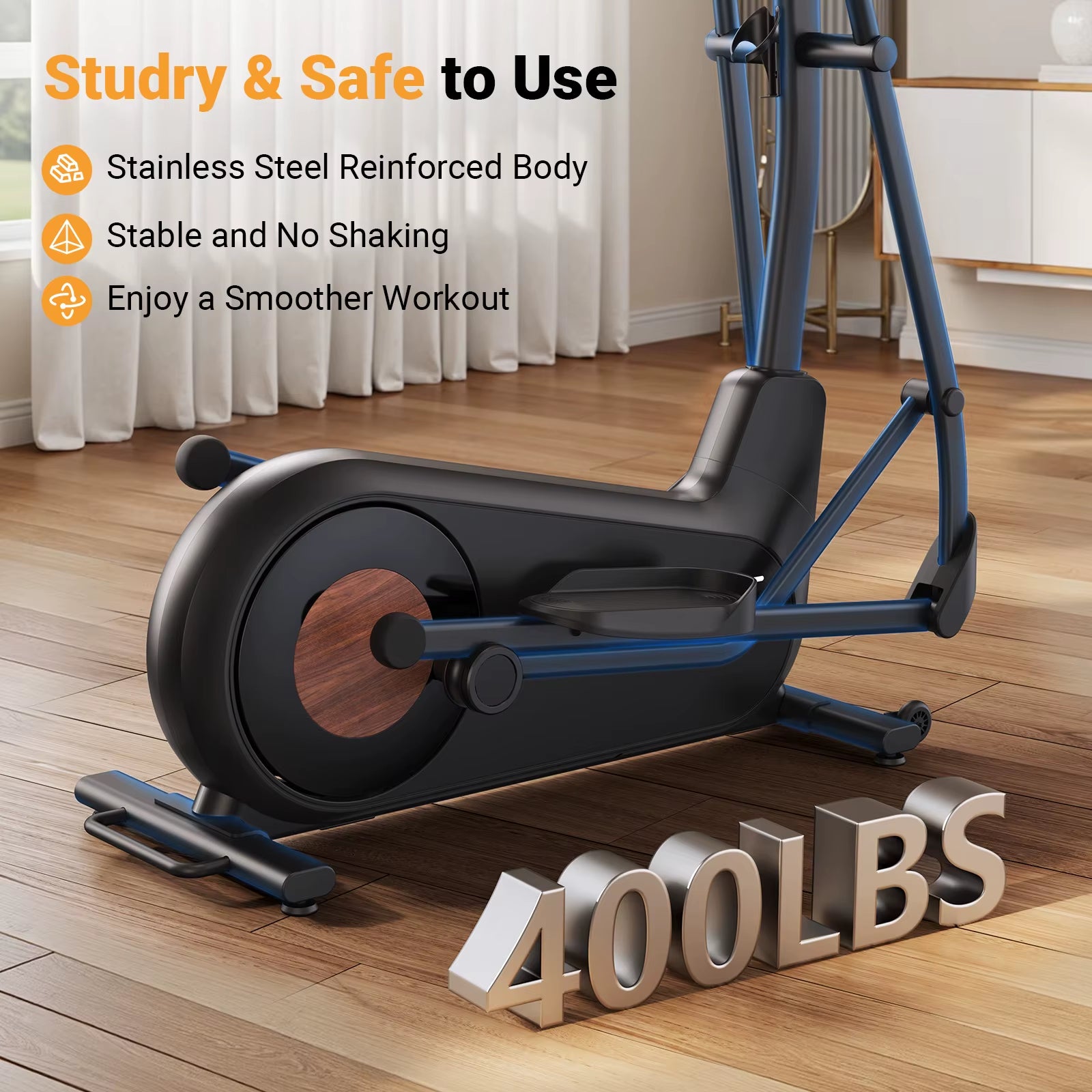 Stride Exercise Machine Elliptical Exercise Machine with 18.5IN Stride Hyper-Quiet Magnetic Dr ...