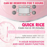Peach Heart Shape 8 Cup Rice Cooker 4 Cup Uncooked Multifunctional Pink 300W with Preset Timer 1.8L