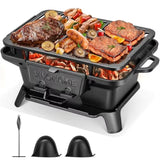 VIVOHOME Rectangle Cast Iron Charcoal Grill with Stainless Steel Double-Sided Grate Portable Outdoor BBQ Grill Compact Tabletop