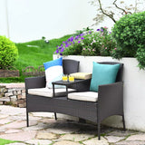 Outdoor Rattan Loveseat, Patio Conversation Set with Cushions & Table, Modern Patented Wicker Sofa Set With, Customized