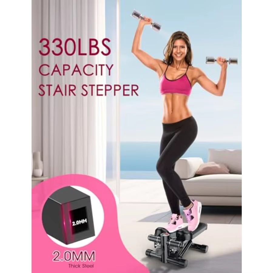Portable Mini Stepper with Resistance Bands for Home Exercise Adjustable Height Fitness Machine 330LBS Capacity Black and Gray