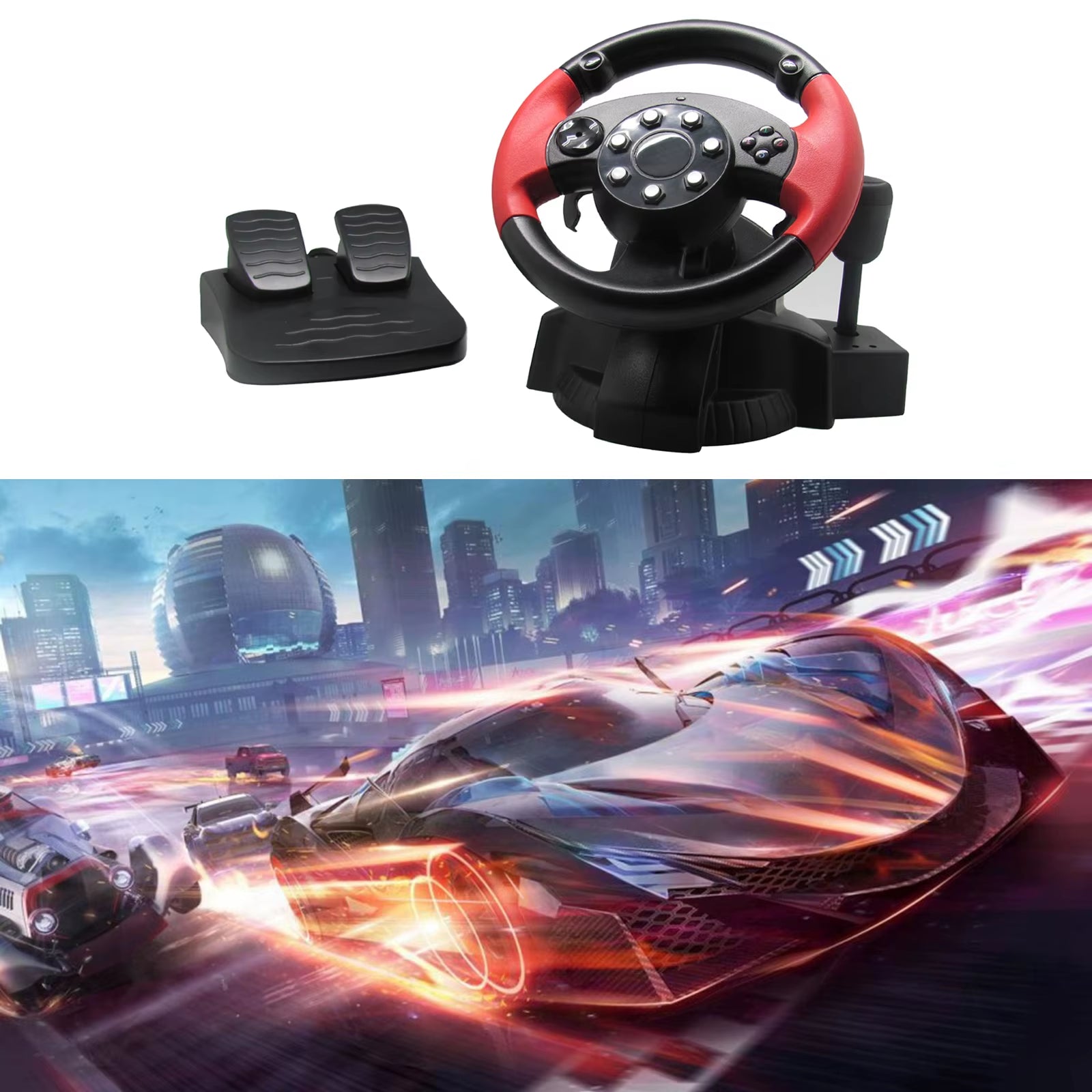 PC Games Racing Driving Simulator Steering Wheel and Pedal Set For