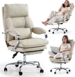 Ergonomic Executive Office Chair with Footrest, High Back PU Leather, Adjustable Recline, and Swivel Design
