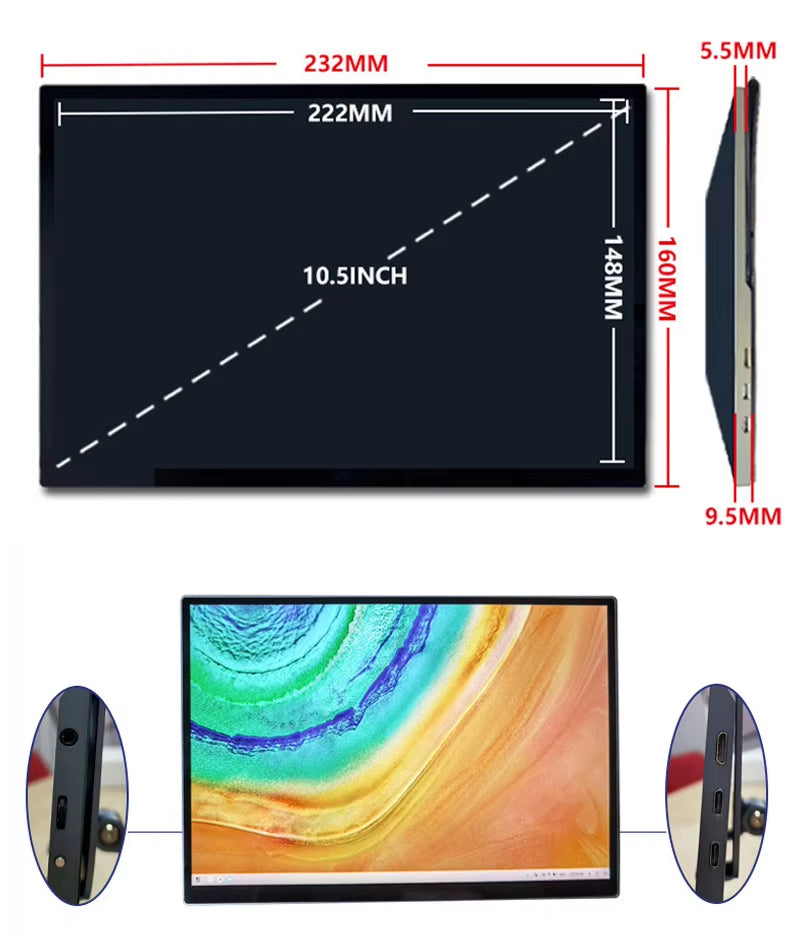 10.5 Inch Touch Screen TV Monitor Mobile for Movie Home Party Office Business Lightweight Portable High - Definition Saturation