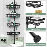 4-Tier Stainless Steel Adjustable Shower Caddy Tension Pole for Bathroom Organization, Rustproof Black