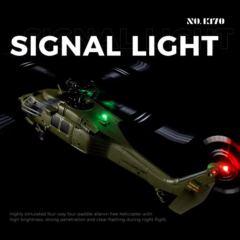 Wltoys K170 RC Helicopter with Gyro UH-60L 4CH Remote Control Brushless Helicopters with LED Light Airplane Toys for Kids
