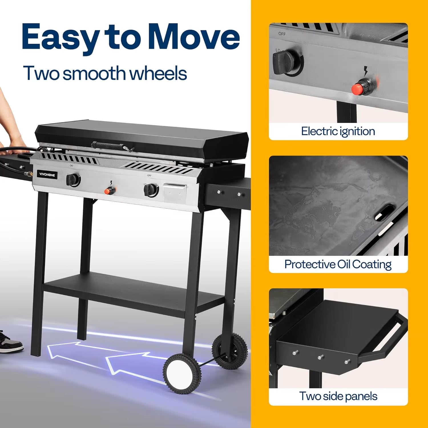 2-Burner Outdoor Griddle Station with Detachable Griddle Plate, Portable Propane Gas Stove with 2 Wheels,, Customized