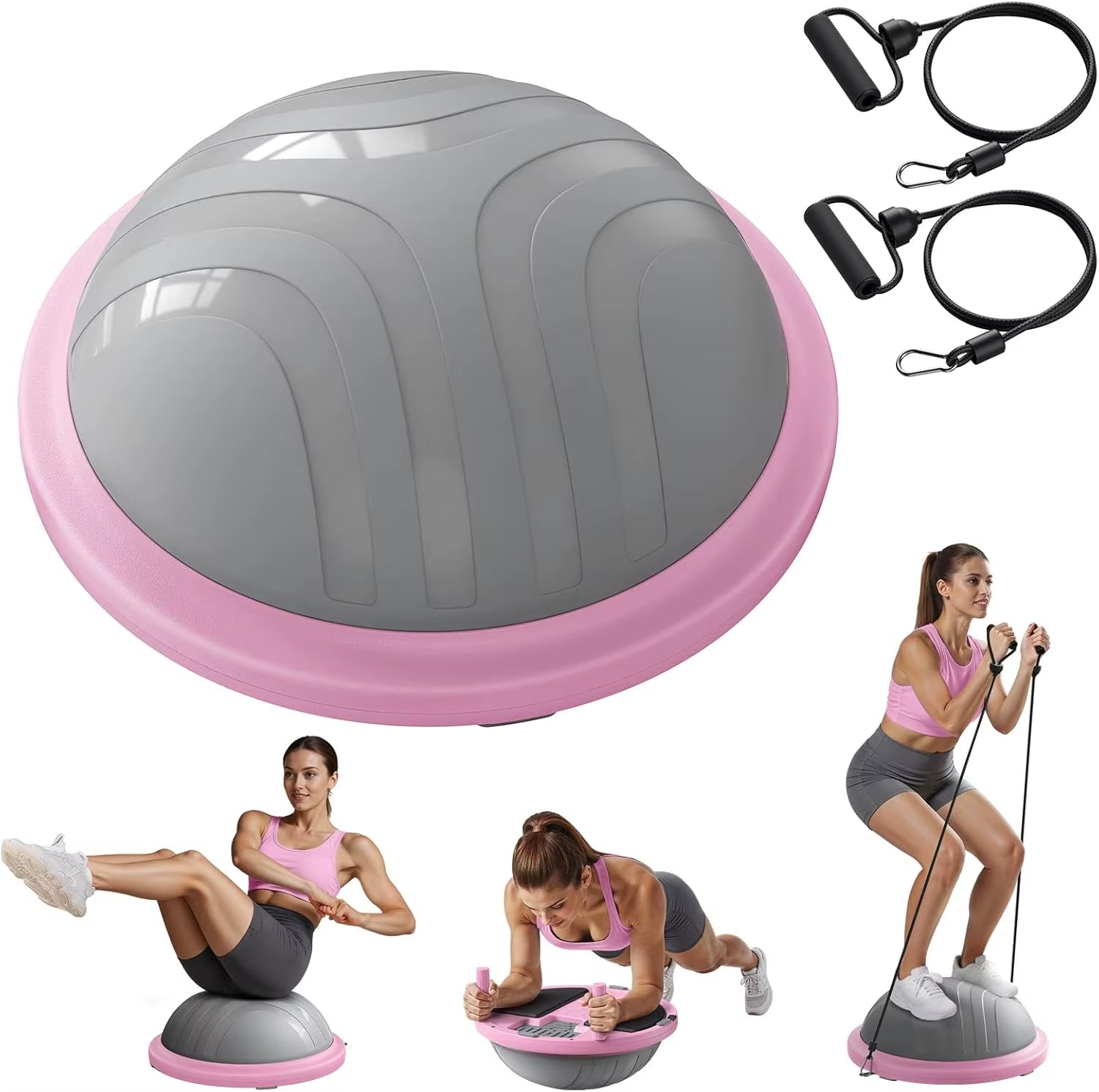 MERACH Balance Ball Trainer, 18 Inch Half Exercise Ball with Resistance Bands and Foot Pump, Half Yoga Ball