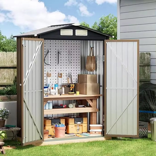 5X3Ft Outdoor Steel Storage Shed, Lockable Doors, Compact Metal Tool Shed for Garden, Backyard, Patio, Utility, and Bike Storage