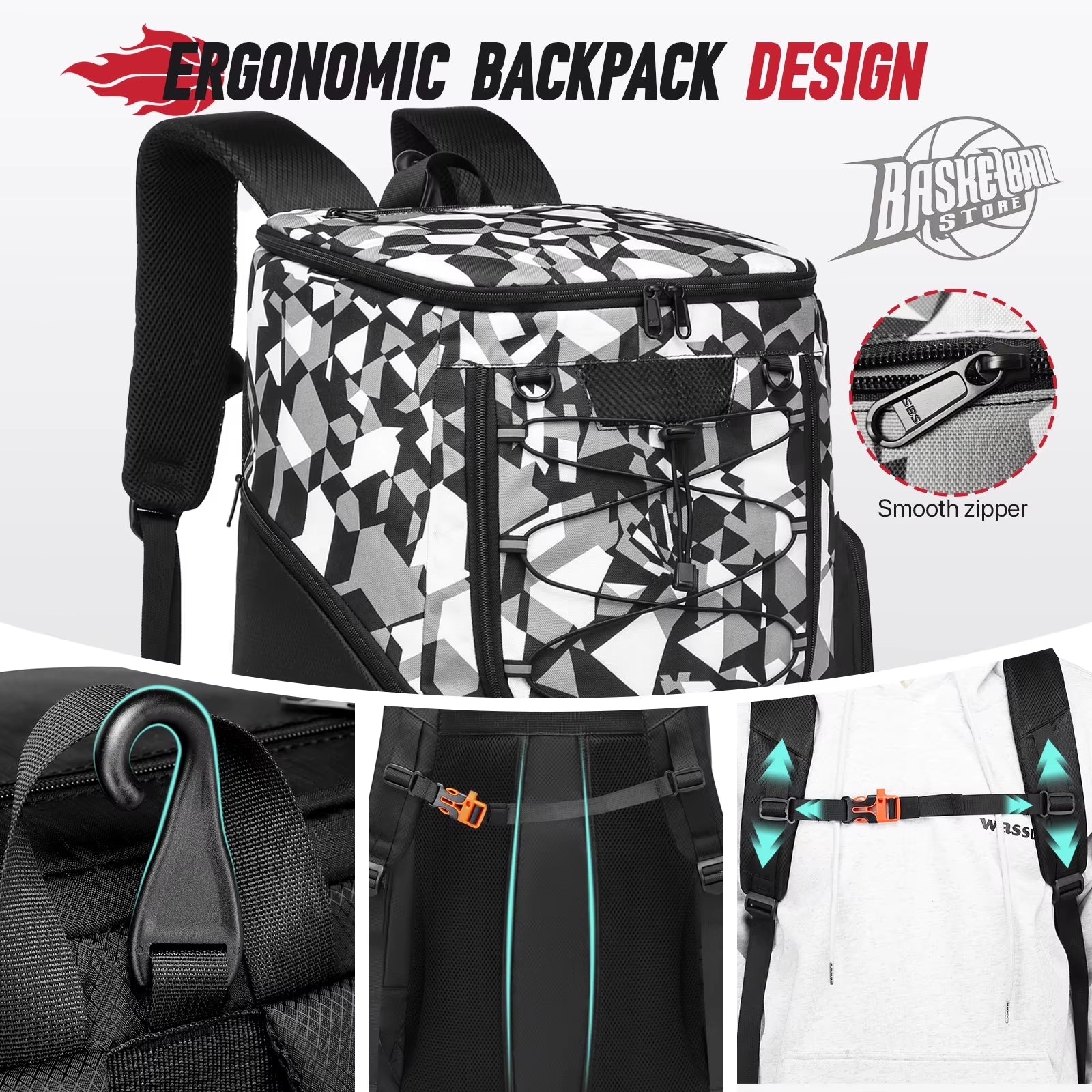 Sports Training Equipment Basketball Backpack with Separate Ball Holder & Shoes Compartment Gym Backpack for Basketball Soccer
