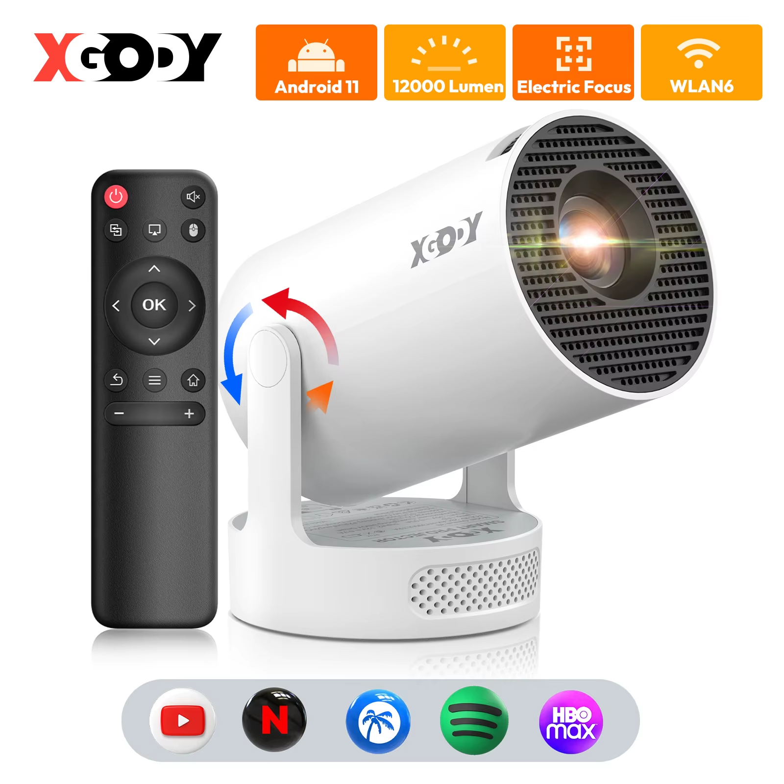 4K HY300 Pro+ Projector Built-In 5W Speaker 1280*720P Android 11 12000 Lumens Wifi6 BT5.4 Portable Outdoor Projector