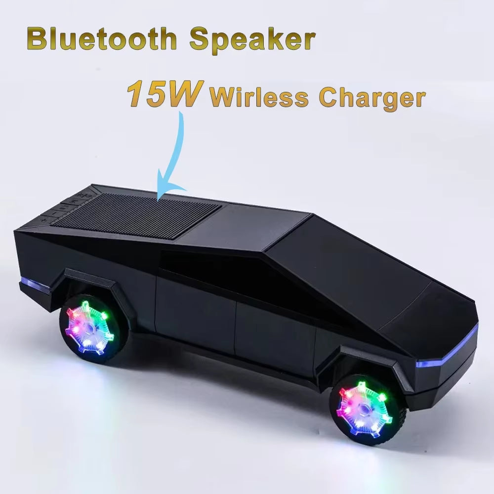 Tesla Car Shaped Wireless Bluetooth Speaker RGB Lights with 15W Wireless Charger Beautiful Car Model HIFI Stereo DJ Music Box