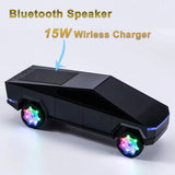 Tesla Car Shaped Wireless Bluetooth Speaker RGB Lights with 15W Wireless Charger Beautiful Car Model HIFI Stereo DJ Music Box