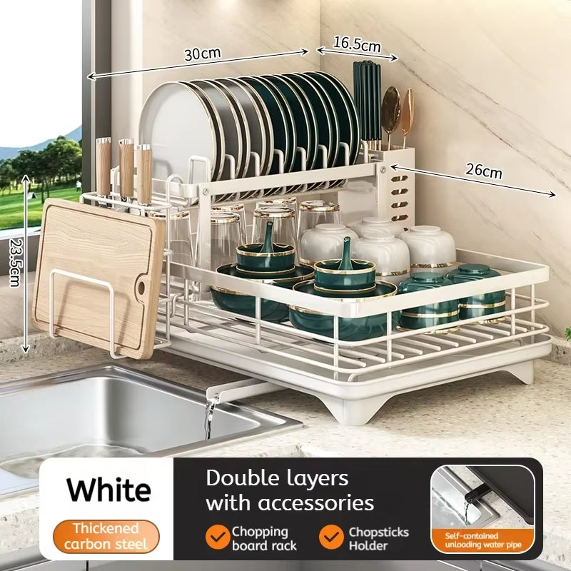 Stainless Steel Dish Drying Rack with Drainboard, over Sink Plate Organizer for Kitchen Storage & Organization