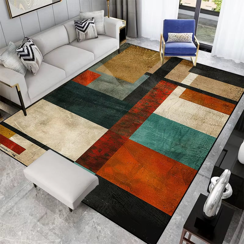 Nordic Abstract Geometric Carpets for Living Room Plush Decoration Home Retro Non-Slip Floor Mat Washable Bedroom Cloakroom Rugs