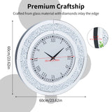 60/80CM Bling Silver round Mirror Clock Glam Sparkle Twinkle Shining Mirrored Wall Clock for Home Decor
