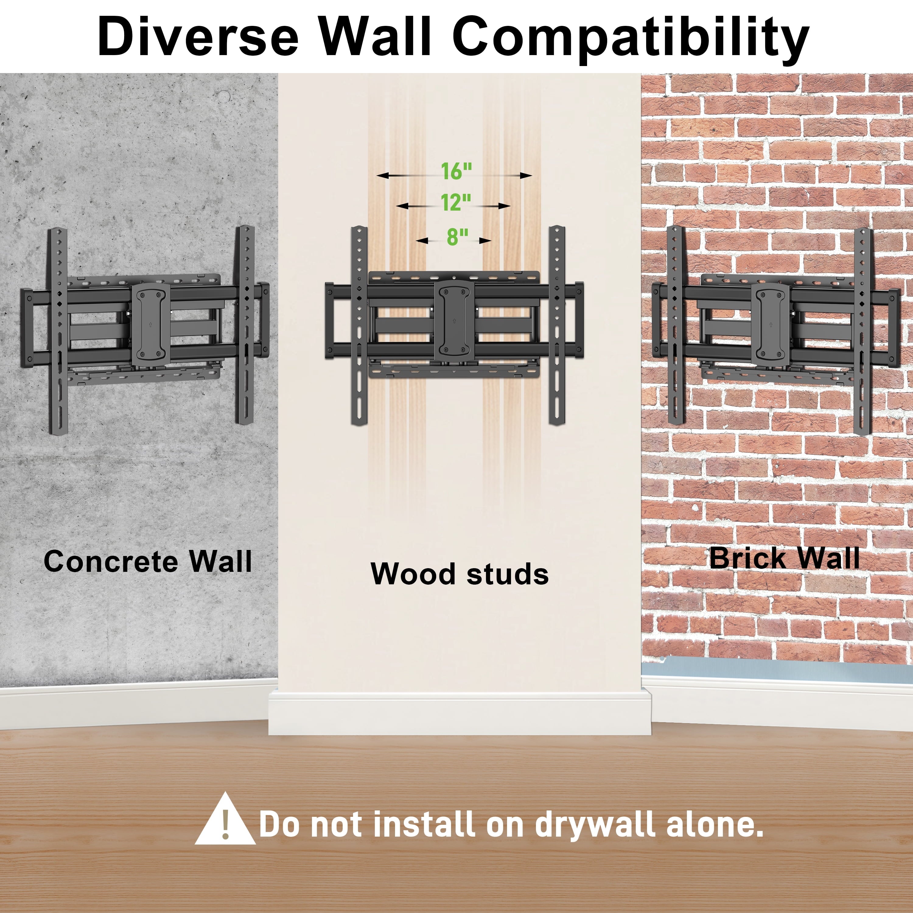 Full Motion TV Wall Mount for 47-90 Inch Tvs Swivels Tilts Extension Rotation Holds up to 132Lbs Max VESA 600X400Mm, Fit 16" Wood Stud