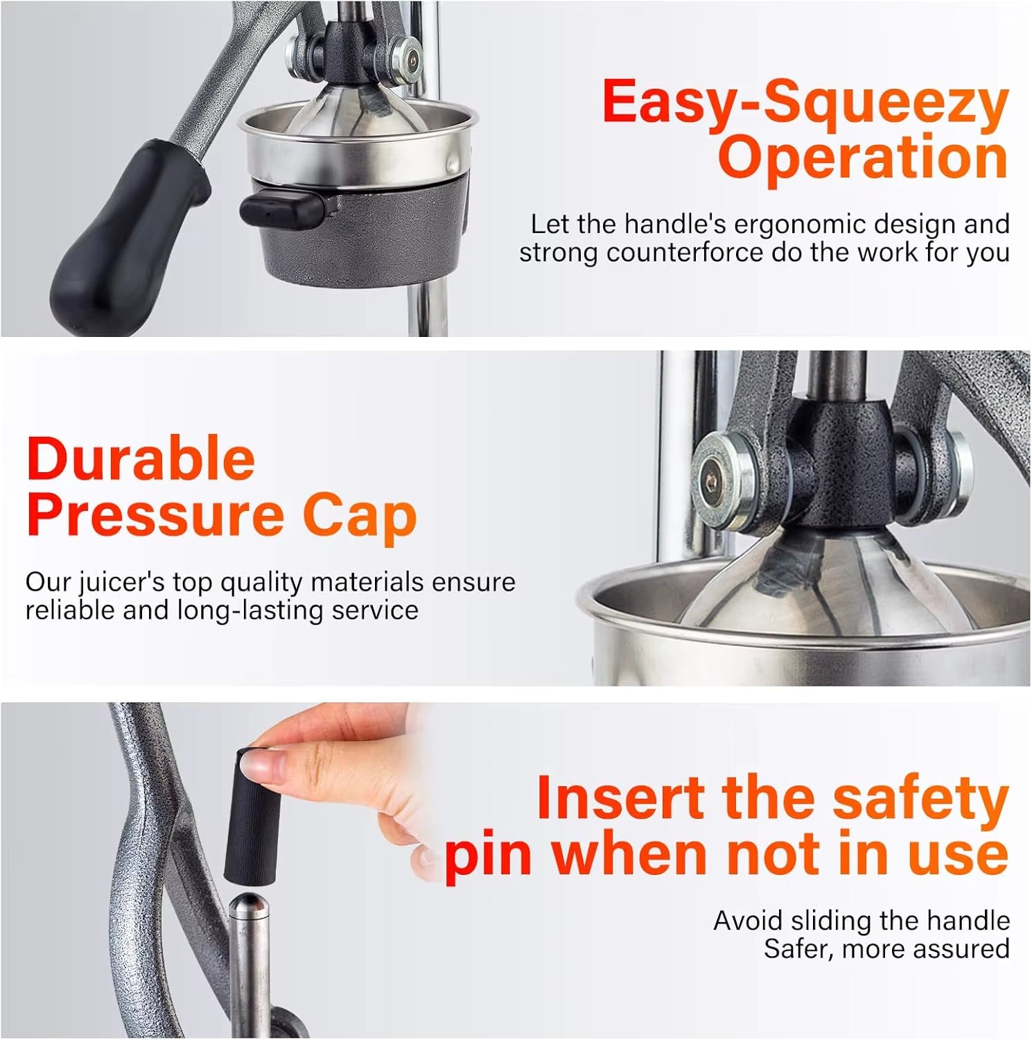 Manual Cast Iron Juicer, Commercial Lemon Squeezer for Lemons, Oranges, Grapefruits. Easy Clean Gray.