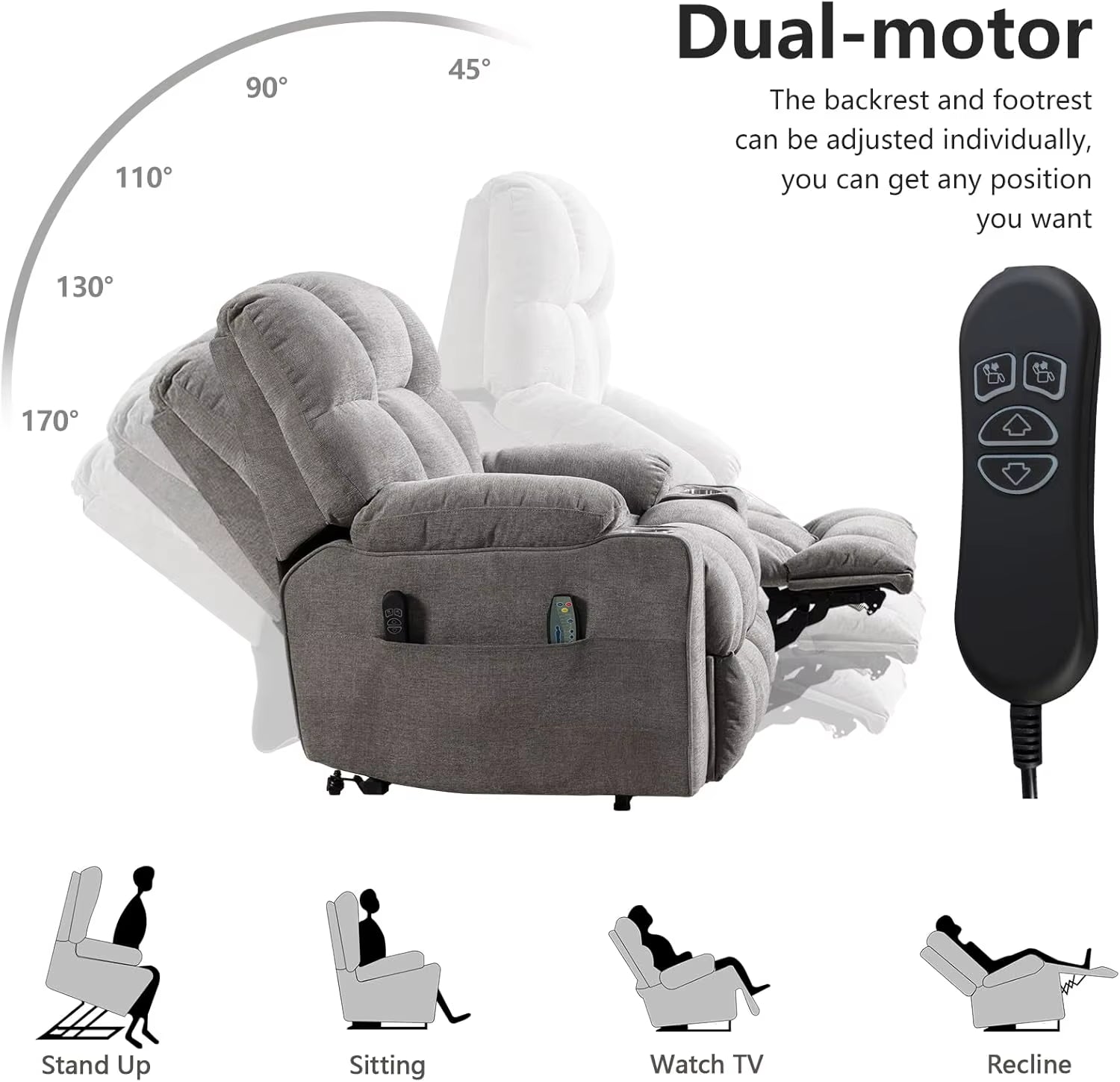 Oversized Power Lift Recliner Chair for Elderly, Electric Recliner Chair with Massage and Heating with USB Port