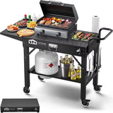 Portable Foldable Outdoor Grill Cart with Wheels, Fits 17-22 Inch Griddles, BBQ Prep Table Seasoning Tray
