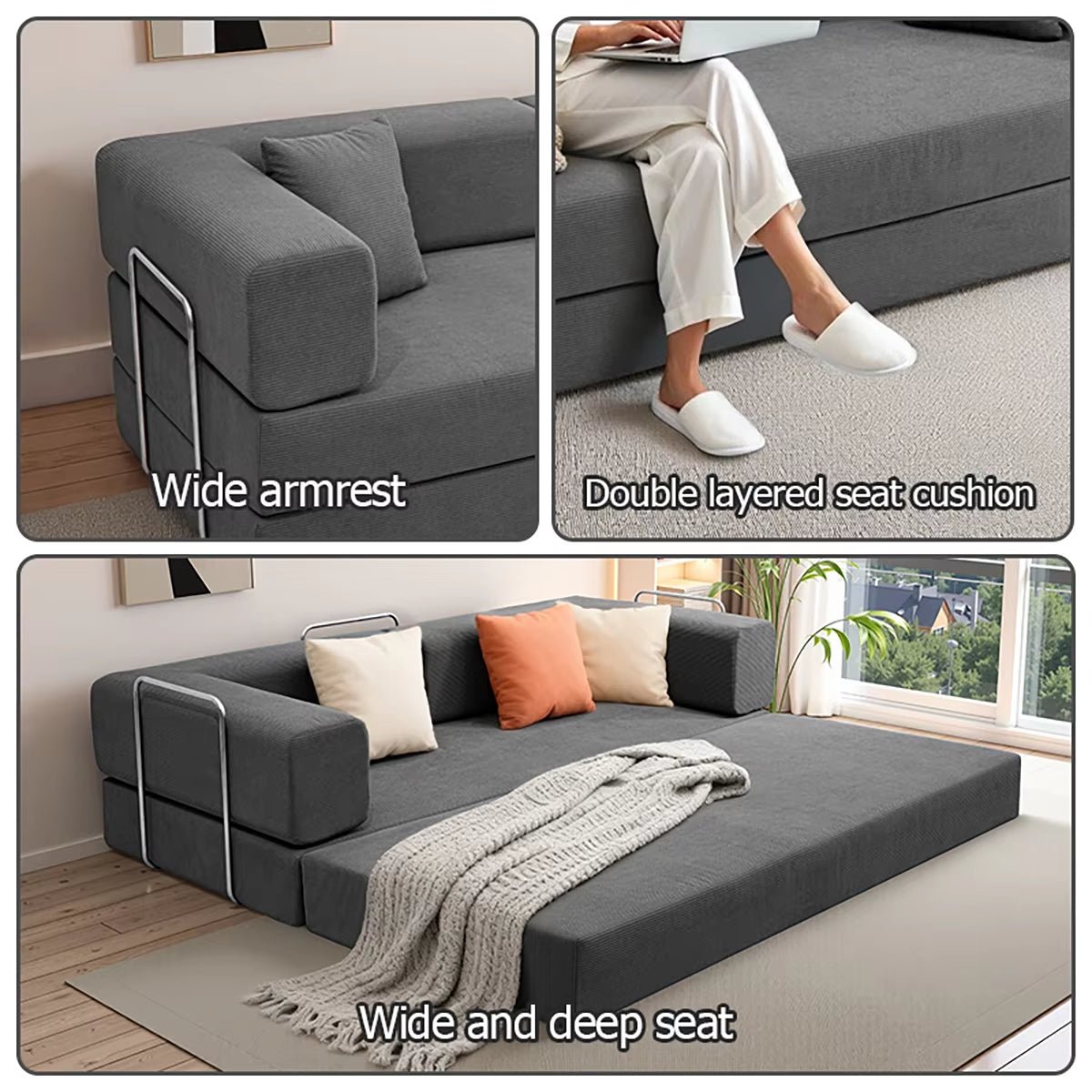 Foldable Sofa Bed with a Removable Backrest, an Oversized Floor Sofa That Works as a Two-Seater Perfect for Living Rooms.