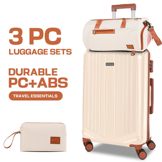 3Pcs Luggage Set Carry on Suitcase with Toiletry Bag Fitness Bag 20 Inch Suitcase with Spinner Wheel & TSA Lock for Business