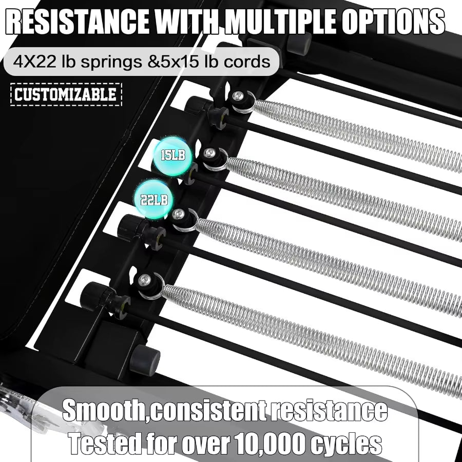 Foldable 78 Pilates Reformer Machine with Springs Cords for Home Workout Heavy Duty Reformer Set in Black up to 400 LBS Capacit
