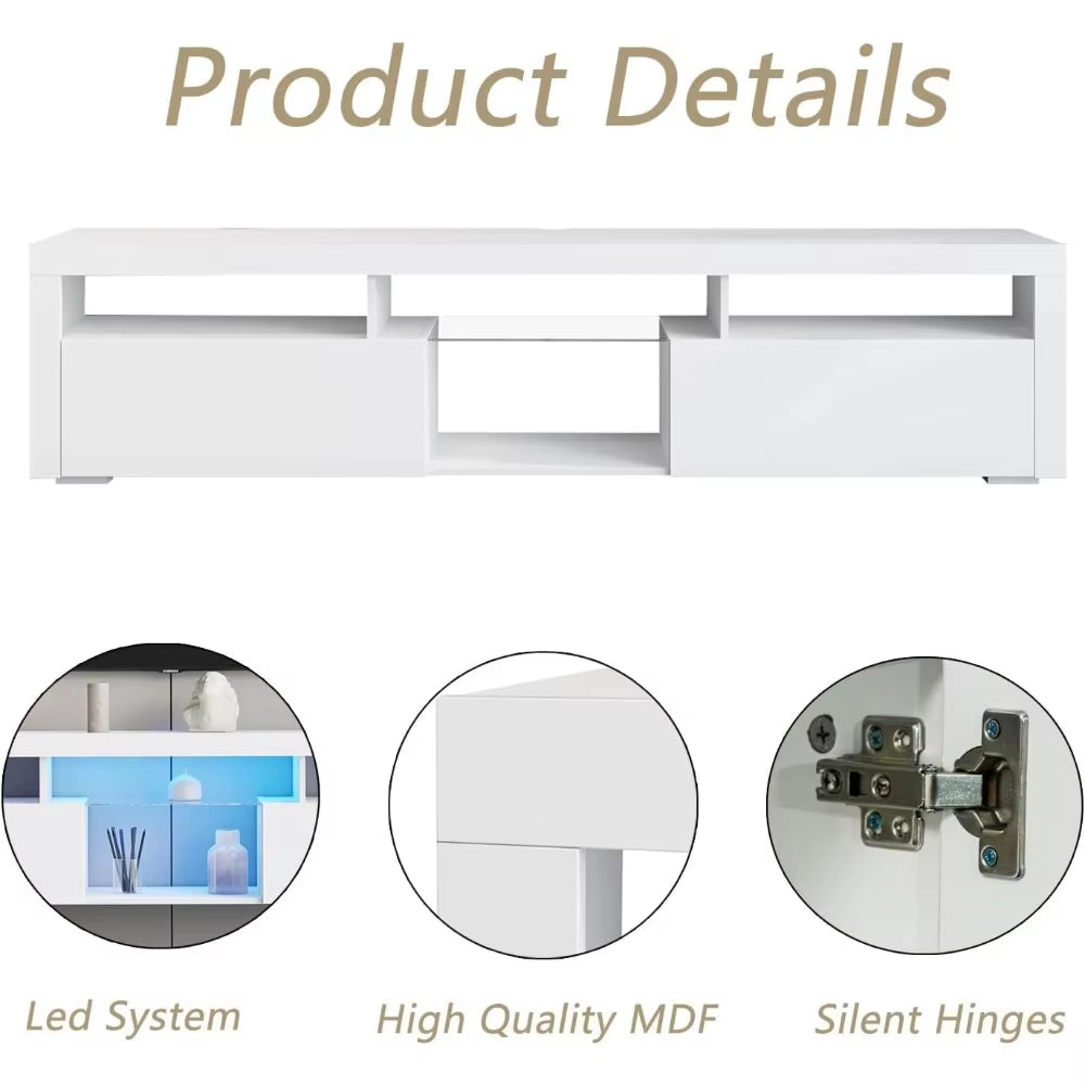 White Floating TV Stand, LED TV Stand for 70/75/80/85 Inch TV, Wall Mounted Entertainment Media Center TV Console