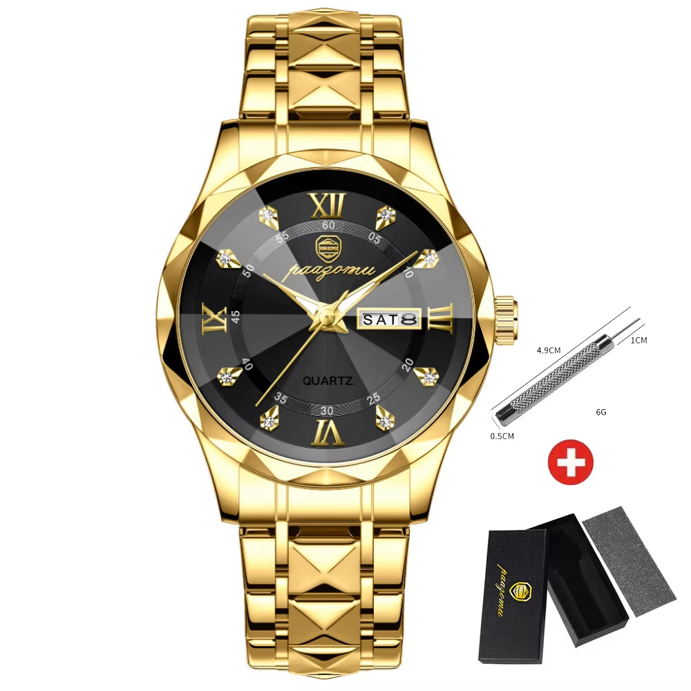 PAAZOMU Luxury Men Watches Business Top Brand Man Wristwatch Waterproof Luminous Date Week Quartz Men'S Watch High Quality+Box