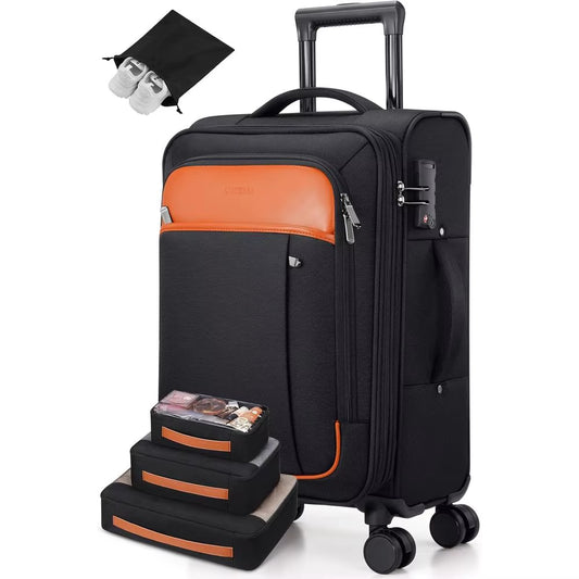 Expandable 22X14X9 Carry-On Luggage, 20 Inch Suitcase with Wheels & TSA Lock, Travel Bag Set with 4 Packing Cases for Men & Wome