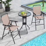 3Pcs Bistro Set Garden Backyard Bar Table Folding Chairs Outdoor Furniture Beige