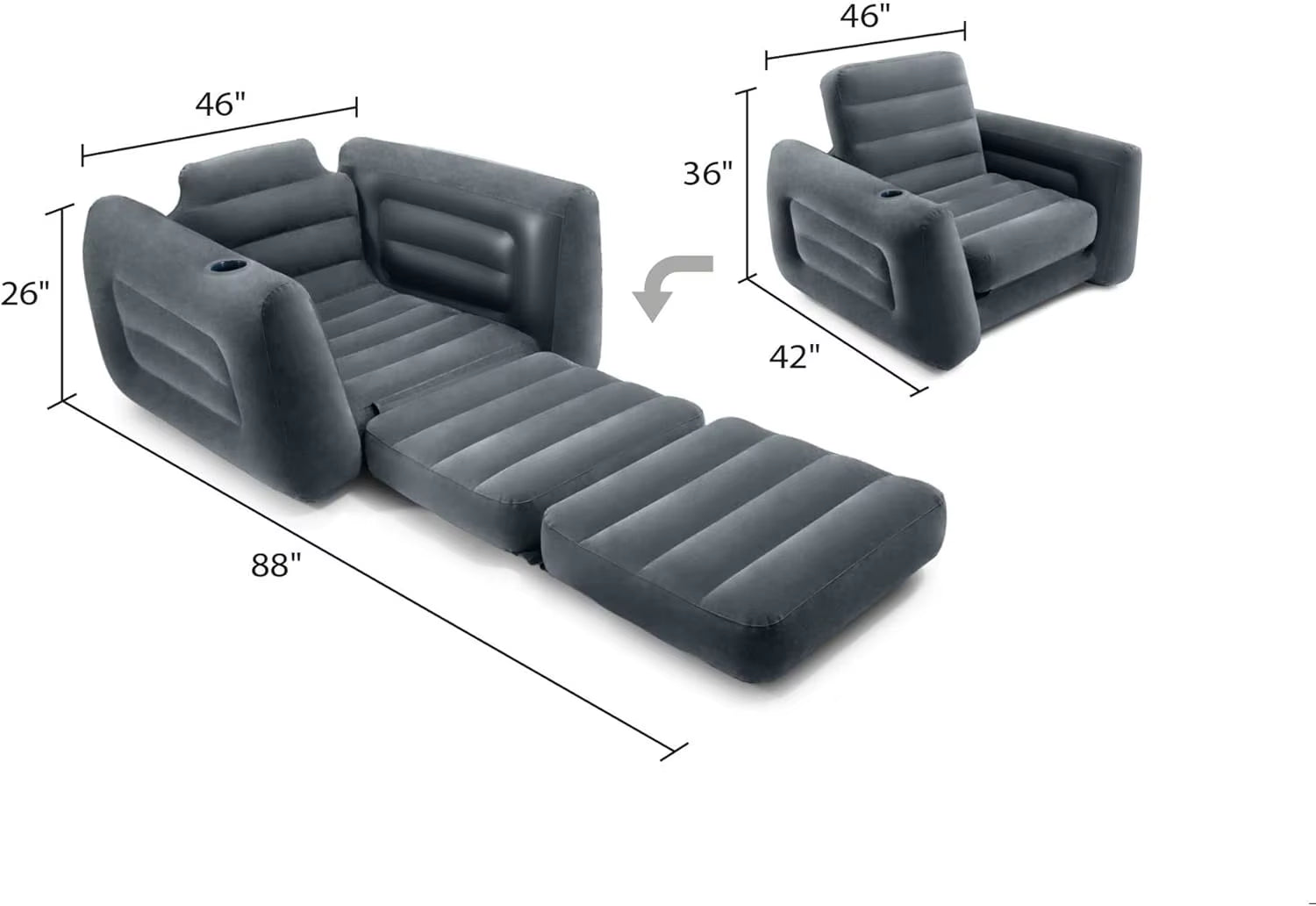 Inflatable Pull-Out Chair with Built-In Cupholder: Velvety Surface, 2-In-1 Valve, Folds Compact for Indoor/Outdoor Use