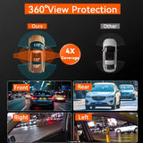 360° Car Dash Cam WIFI APP Video Recorder 1080P Car DVR 3/4 Lens Front inside Rotatable and Rear View Night Vision Black Box