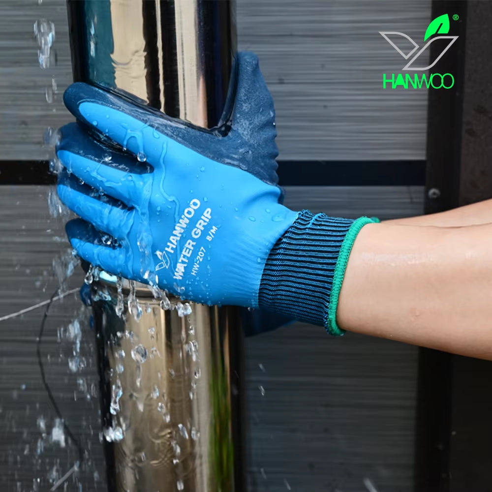 Waterproof Safety Work Gloves, Full Latex Coating, Non-Slip and Wear-Resistant, Gardening、Fishing、Outdoor, 2 Pairs