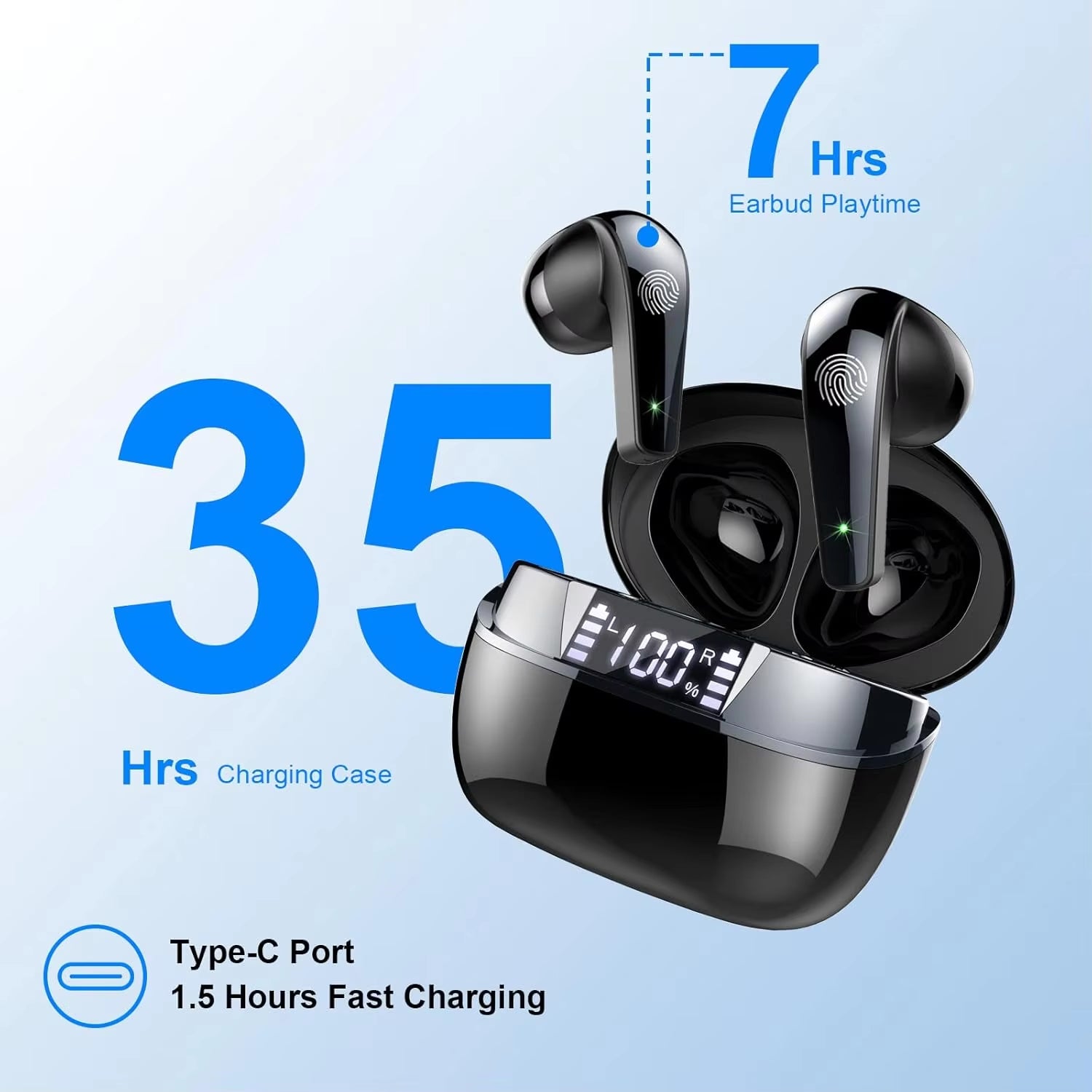 Wireless Earbuds, Bluetooth 5.3 Earbuds Stereo Bass, Inoise Cancelling Mic, Earphones IPX7 Waterproof Sports, 35H Playback.