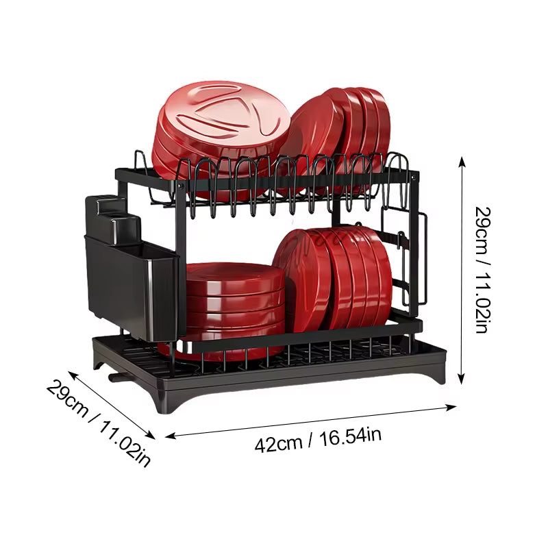 1 Set of Double-Layer Bowl and Dish Storage Racks with Cup Holders, Large Capacity, Suitable for Kitchens, Restaurants, Etc