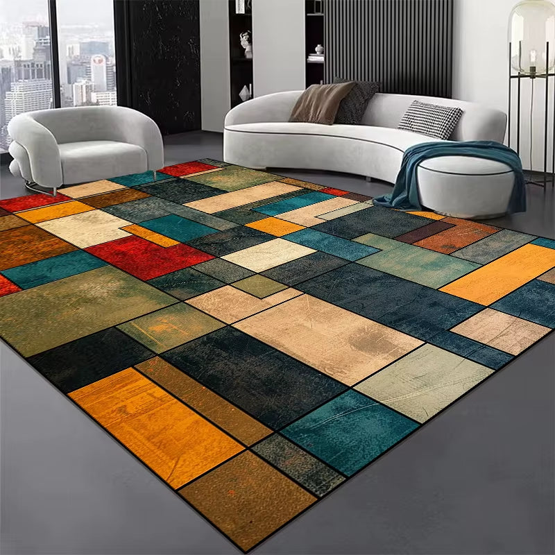 Nordic Abstract Geometric Carpets for Living Room Plush Decoration Home Retro Non-Slip Floor Mat Washable Bedroom Cloakroom Rugs