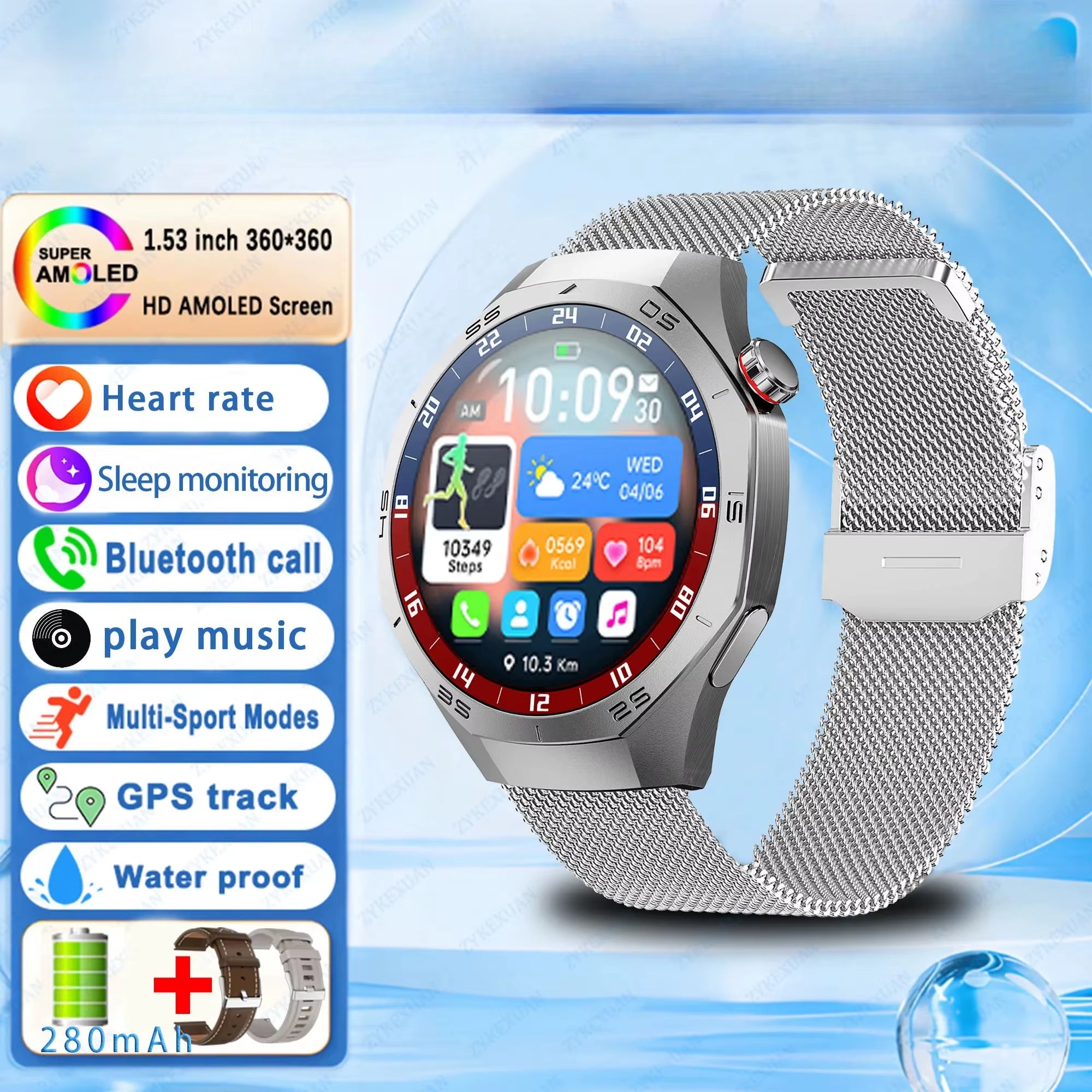 2025  Military GPS Smart Watch Men Full Touch Screen Sport Fitness Healthtest Voice Call Smartwatch