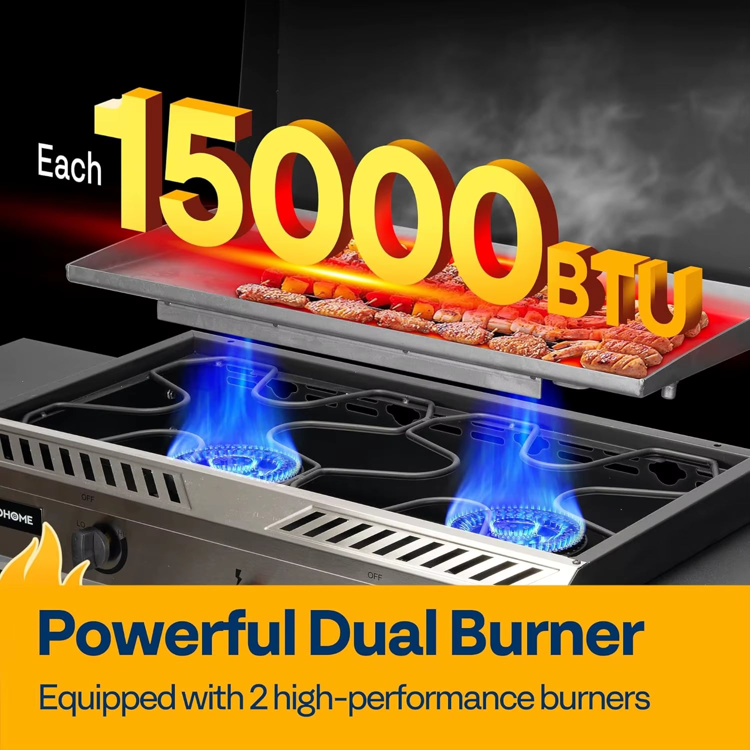 2-Burner Outdoor Griddle Station with Detachable Griddle Plate, Portable Propane Gas Stove with 2 Wheels,, Customized