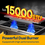 2-Burner Outdoor Griddle Station with Detachable Griddle Plate, Portable Propane Gas Stove with 2 Wheels,, Customized
