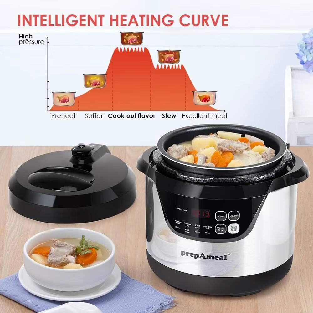 8 in 1 Multi-Use Programmable Cooker: Electric Pressure Pot with Slow Cook, Rice, Steamer, Sauté, Brown, Warmer