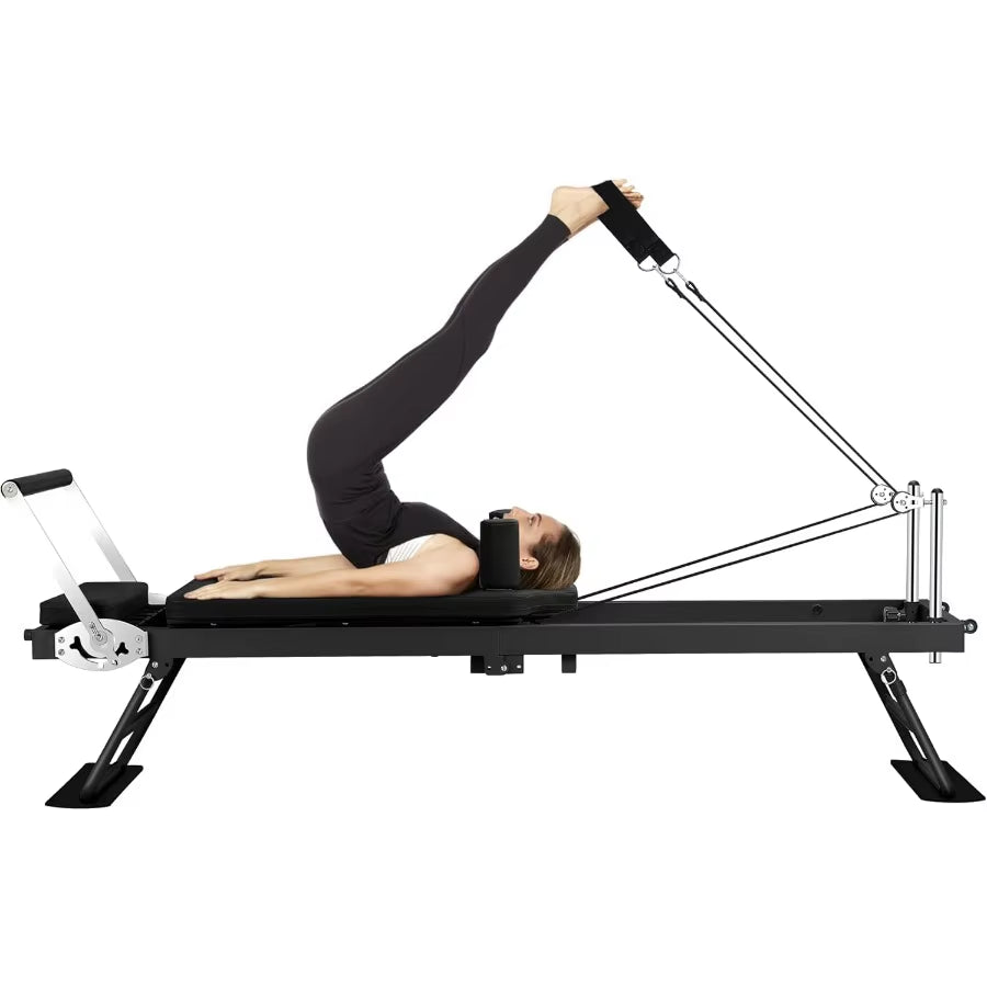 Foldable 78 Pilates Reformer Machine with Springs Cords for Home Workout Heavy Duty Reformer Set in Black up to 400 LBS Capacit