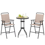 3Pcs Bistro Set Garden Backyard Bar Table Folding Chairs Outdoor Furniture Beige