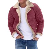 Men plus Size Winter Coat Lapel Long Sleeve Padded Leather Jacket Vintage Thicken Coat Sheepskin Winter Warm Fleece Jacket